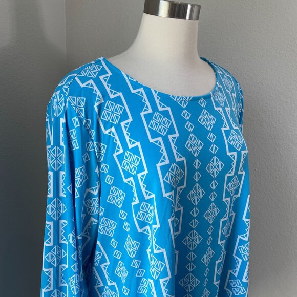JM Collection Womens Plus 2X Geometric Print Tunic Top Long Sleeve Stretch Shirt - Picture 2 of 10